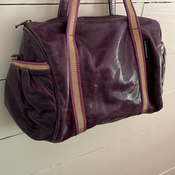 Brontibay Paris Purple Leather and Gold Bowling Handbag - Picture 3 of 13